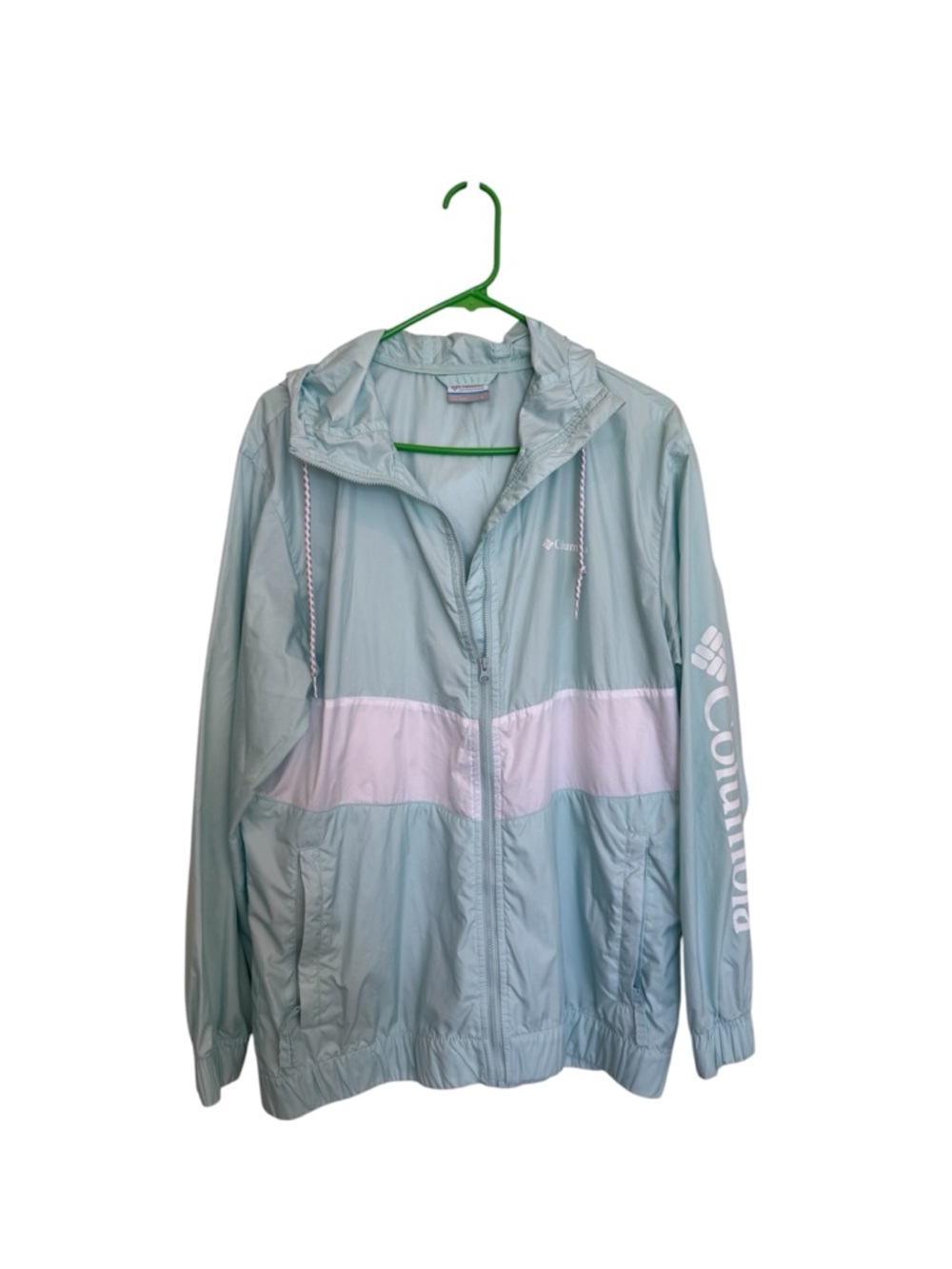 Columbia Women's Light Mint and White Hooded Windbreaker
